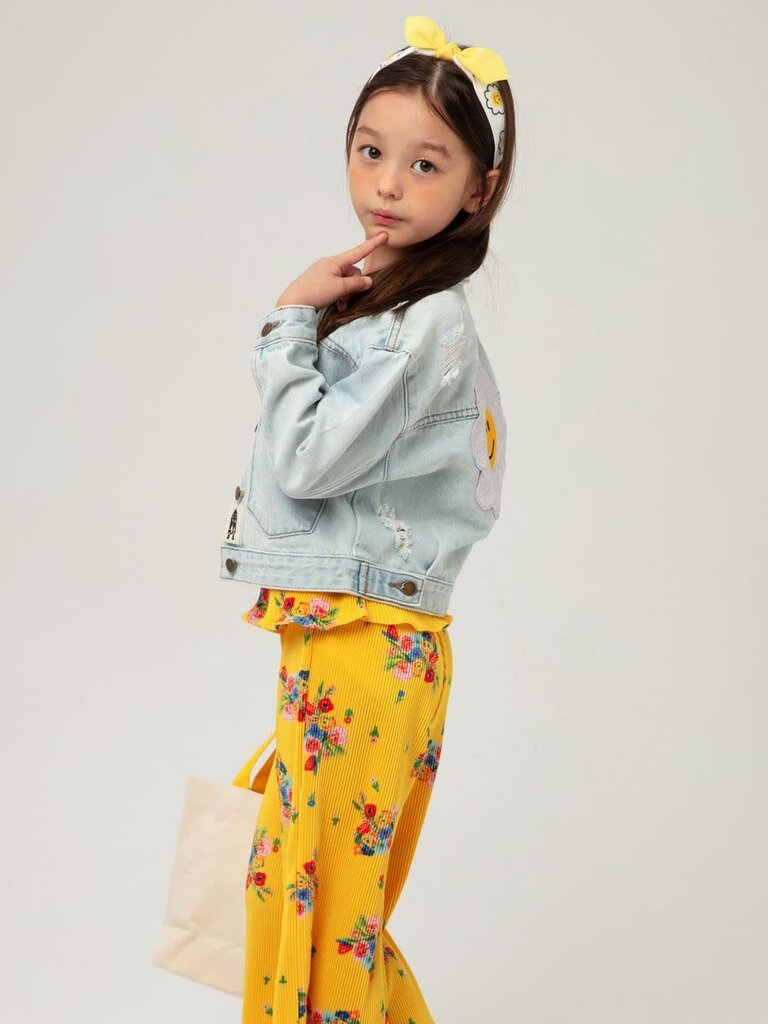 Petite Hailey Blue Daisy Patched Denim Jacket