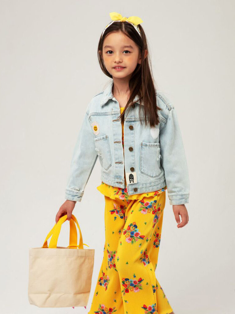 Petite Hailey Blue Daisy Patched Denim Jacket
