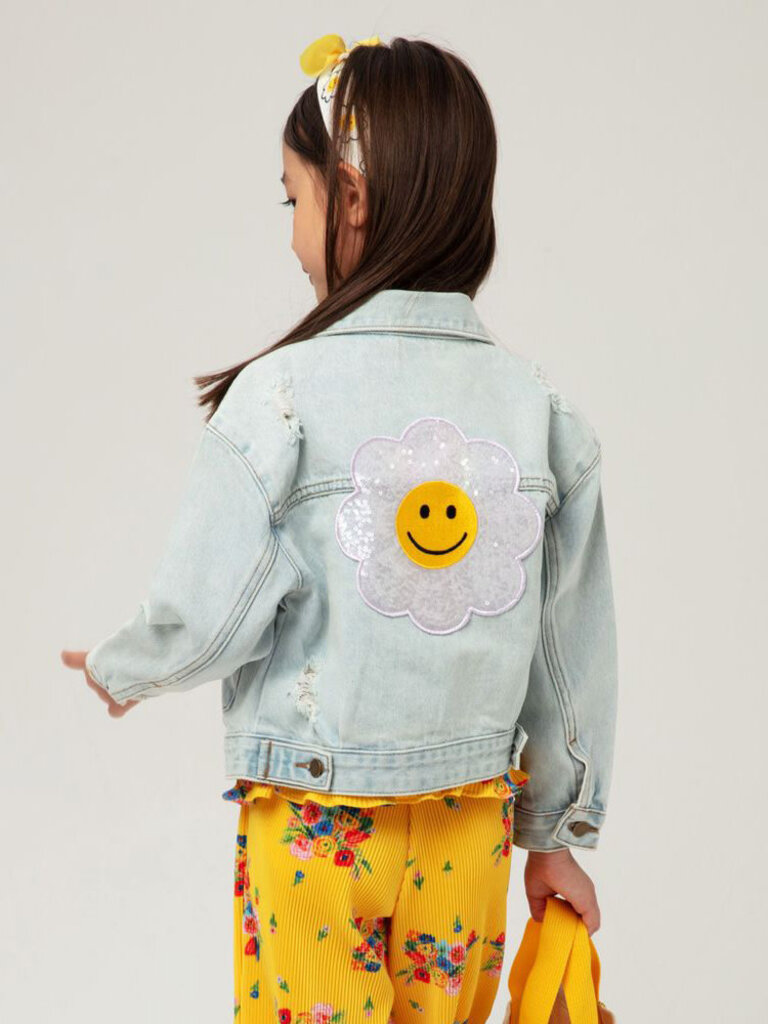 Petite Hailey Blue Daisy Patched Denim Jacket