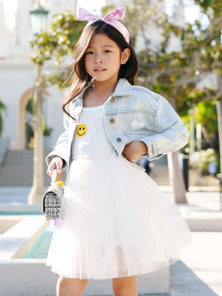 Petite Hailey Blue Daisy Patched Denim Jacket