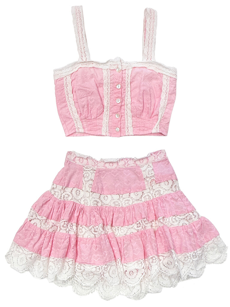 THEME Skylar Pink Heart Lace Top