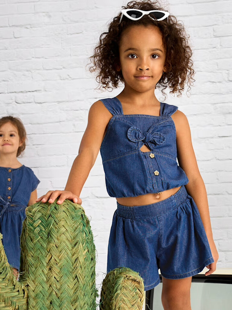 Mayoral Blue Chambray Bow Top