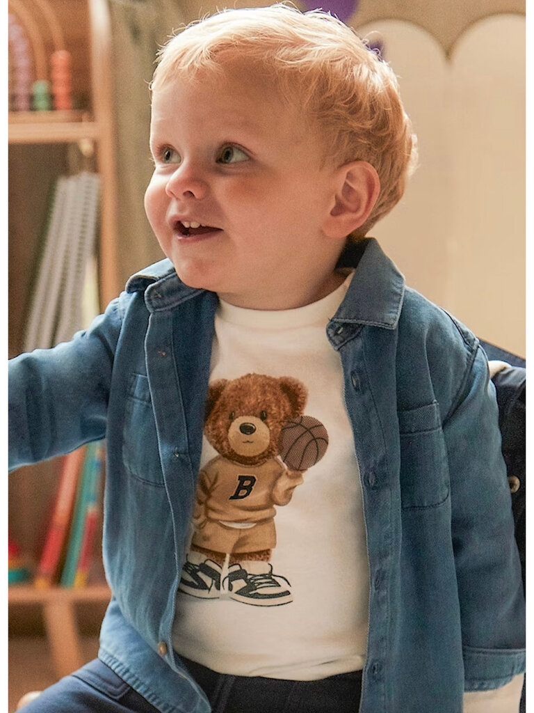 Mayoral Ivory Baby Basketball Bear Shirt