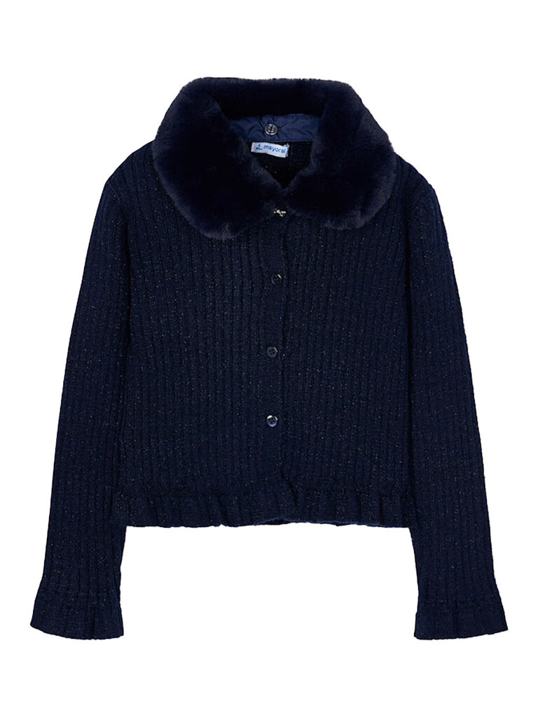 Mayoral Girls Navy Fur Cardigan