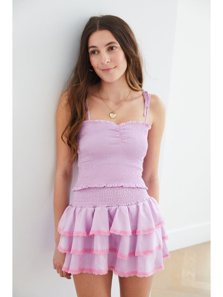 THEME Georgia Lavender Satin Smocked Top