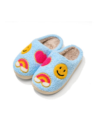 Malibu Sugar Blue Rainbow Fuzzy Slippers