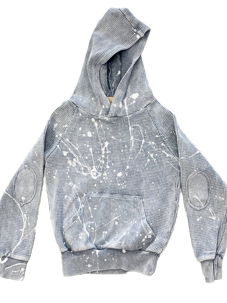 Californian Vintage Grey Paint Splatter Waffle Hoodie