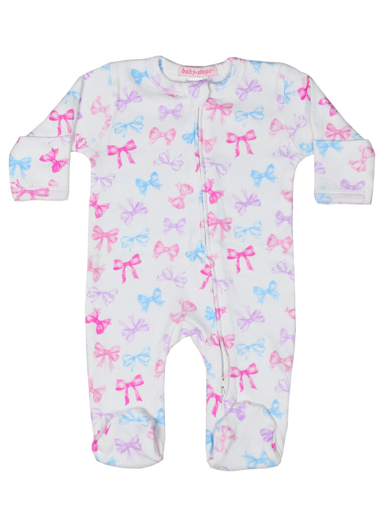 Baby Steps Tossed Bow Zipper Footie