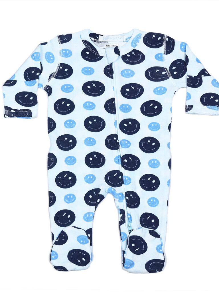 Baby Steps Blue Smile Zipper Footie