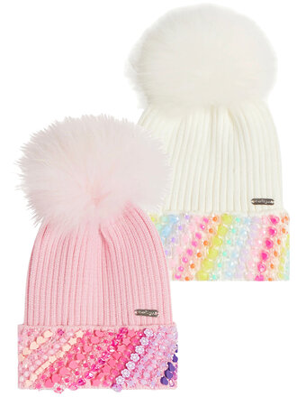 Bari Lynn Pom Charm Cuff Hat