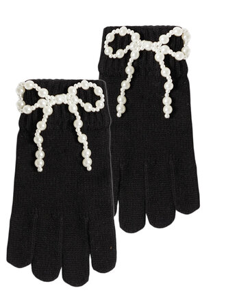 Bari Lynn Pearl Bow Black Gloves