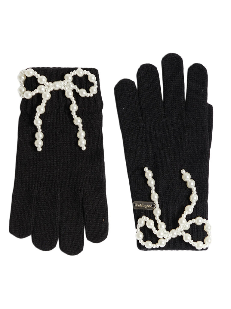 Bari Lynn Pearl Bow Black Gloves