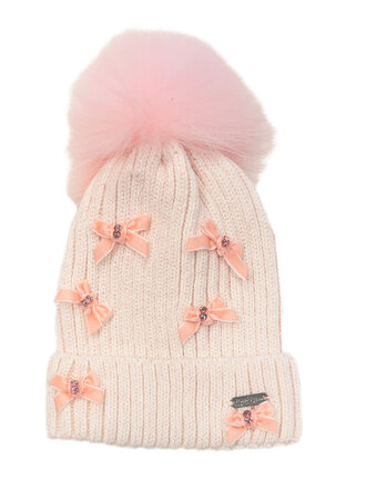 Bari Lynn Pom Crystallized Velvet Bow Cuff Hat