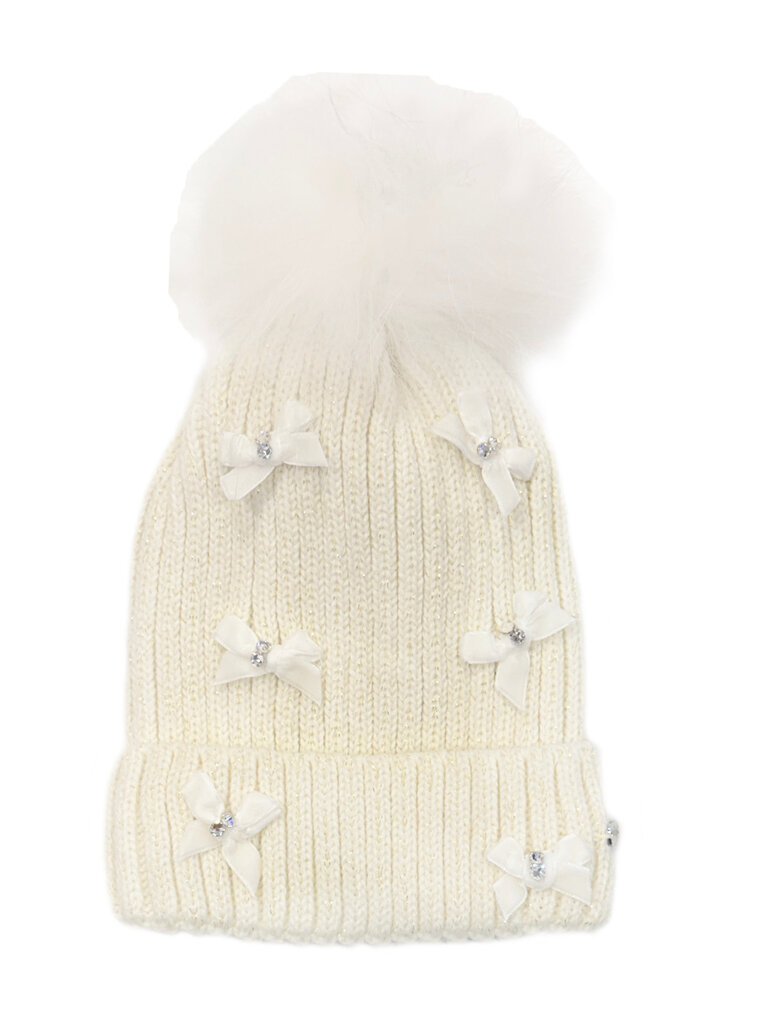 Bari Lynn Pom Crystallized Velvet Bow Cuff Hat