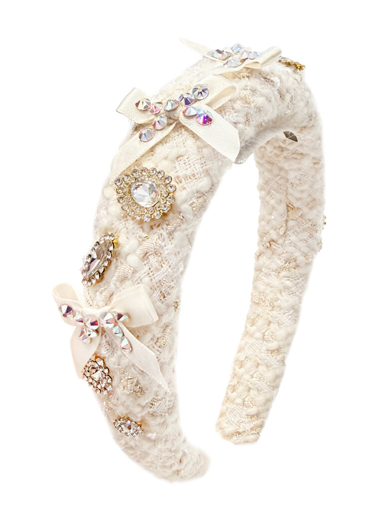 Bari Lynn Crystallized Gem Bow Tweed Headband