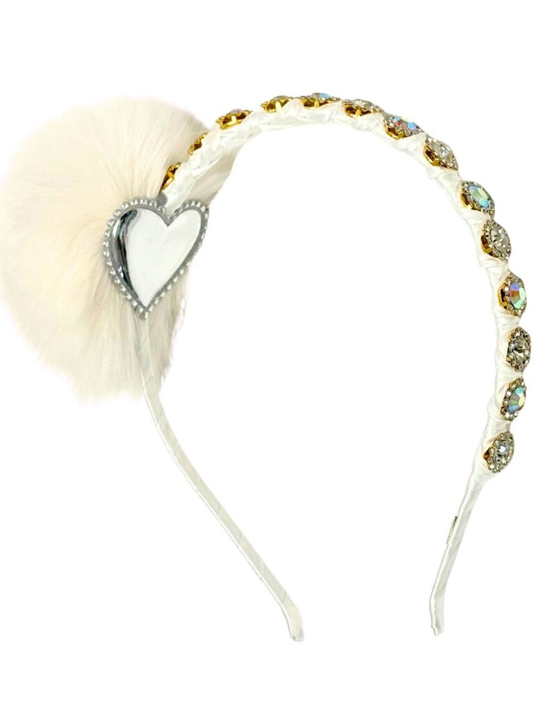 Bari Lynn Fur Pom Crystallized Jeweled Headband