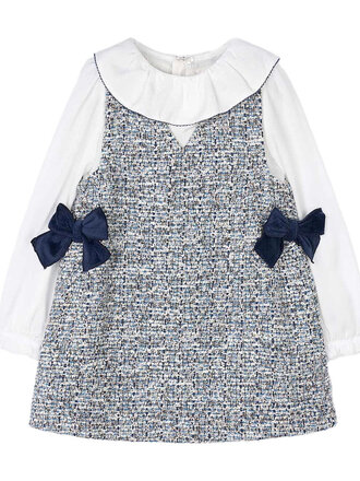 Mayoral Girls Tweed Dress with Velvet Bows
