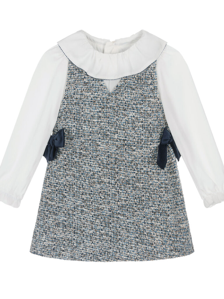 Mayoral Girls Tweed Dress with Velvet Bows