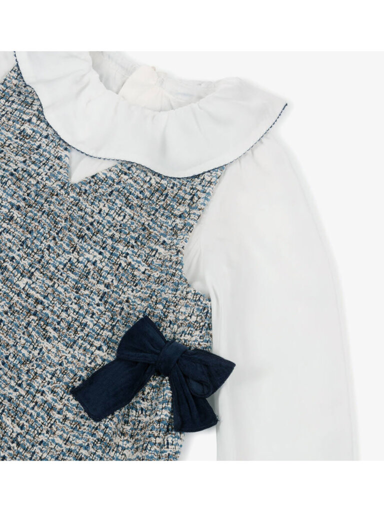 Mayoral Girls Tweed Dress with Velvet Bows