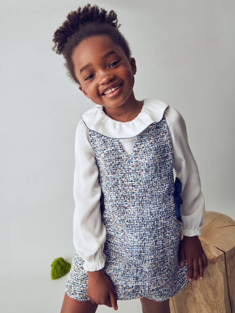 Mayoral Girls Tweed Dress with Velvet Bows