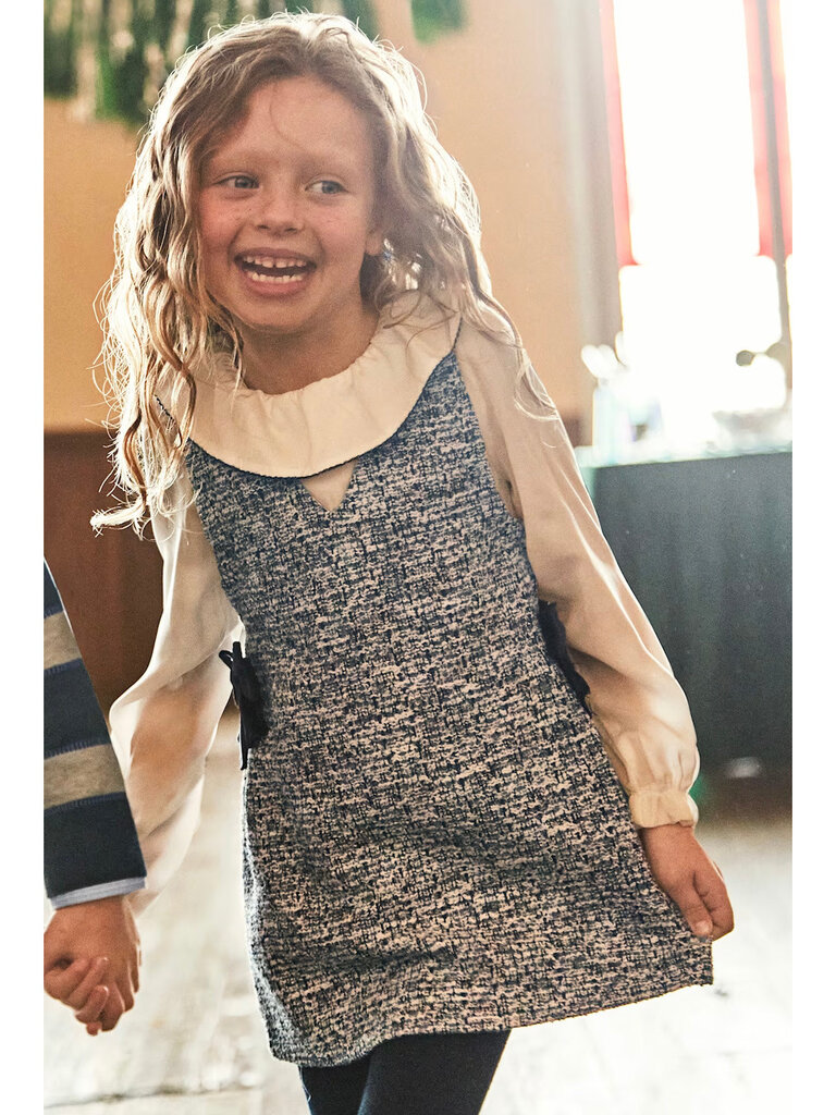 Mayoral Girls Tweed Dress with Velvet Bows