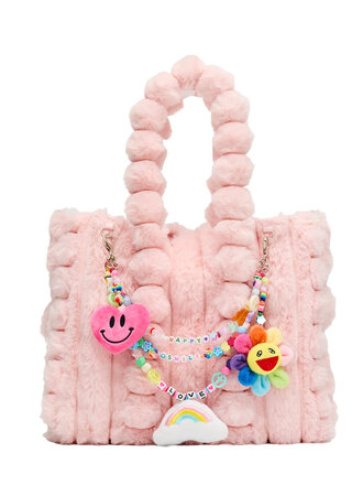 Bari Lynn Large Beaded Charm Faux Fur Tote