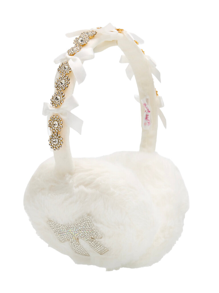 Bari Lynn Jeweled White Bow Earmuffs