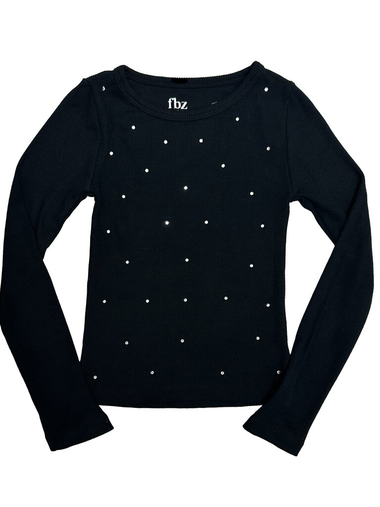 Flowers by Zoe Crystal Ribbed Black Top