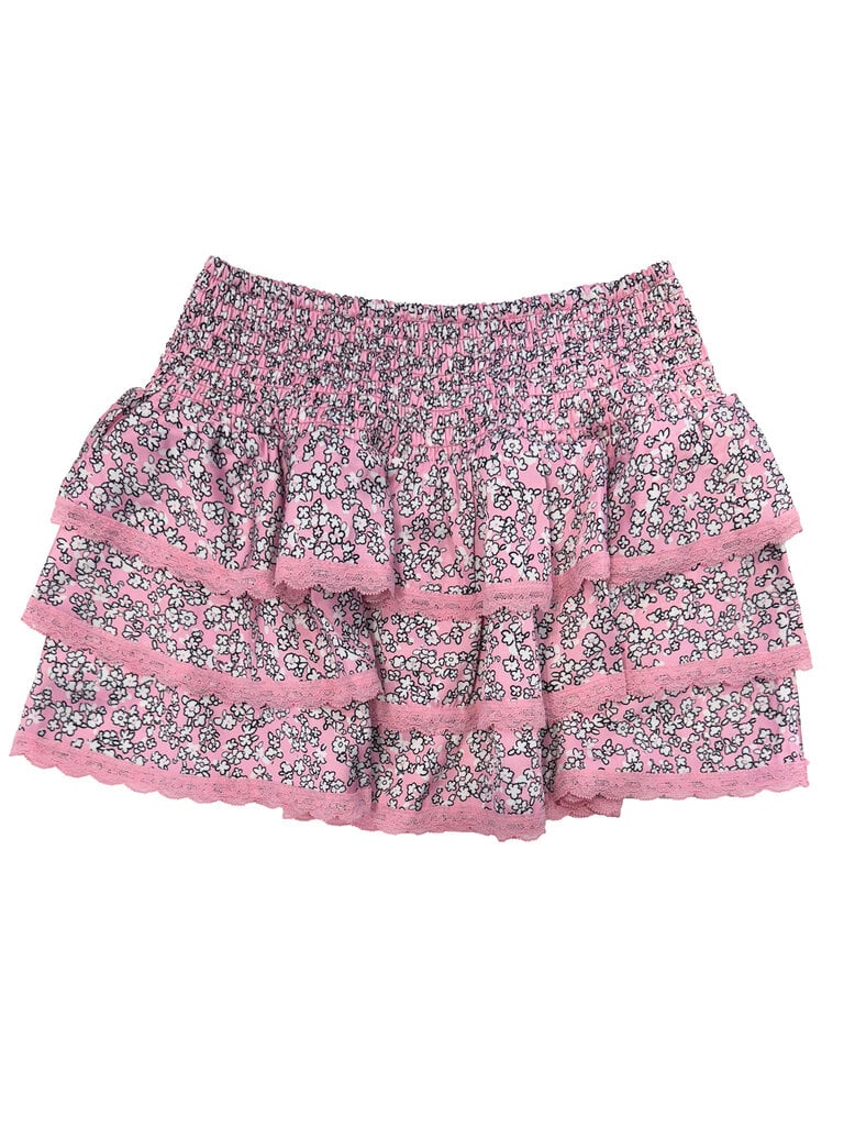 THEME Gemma Satin Pink Ditsy Ruffle Skirt