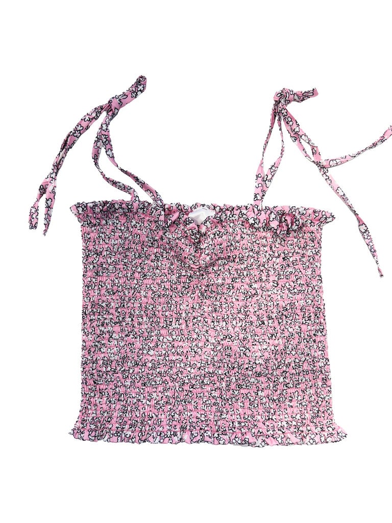 THEME Georgia Pink Ditsy Satin Smocked Top