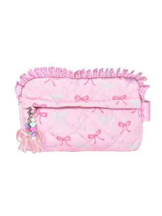 Bow Charm Pink Quilted Pouch