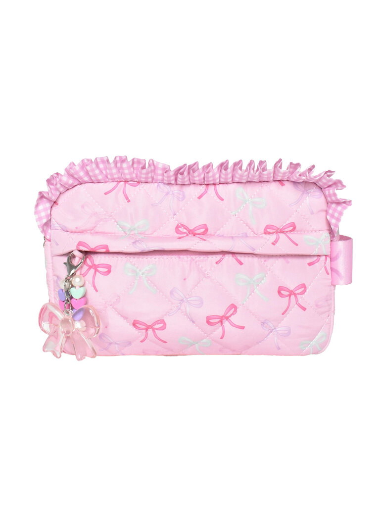 Bow Charm Pink Quilted Pouch
