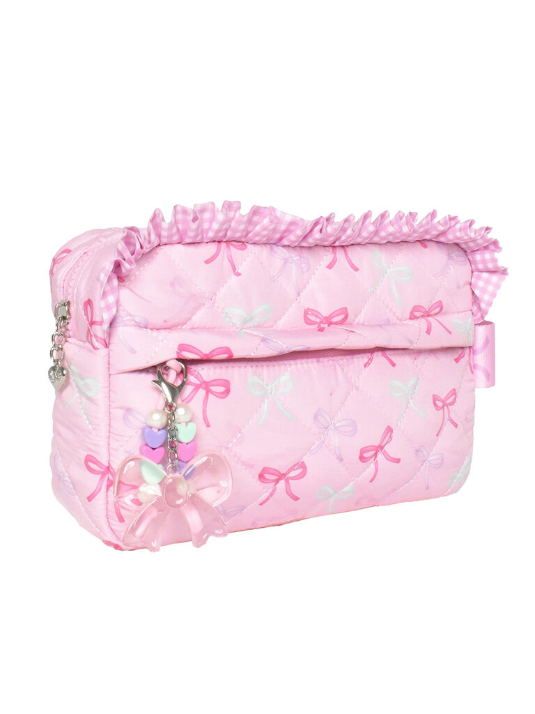 Bow Charm Pink Quilted Pouch