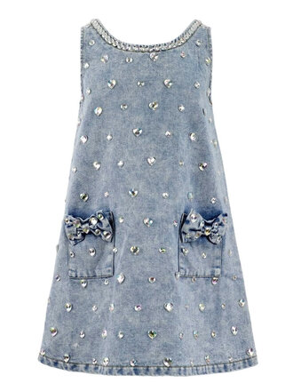 Lola and the Boys Crystal Heart Denim Bow Dress