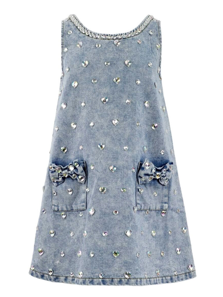 Lola and the Boys Crystal Heart Denim Bow Dress