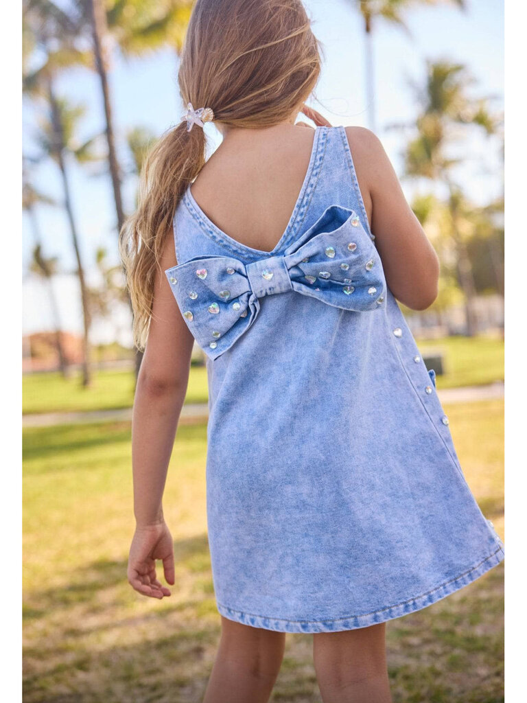 Lola and the Boys Crystal Heart Denim Bow Dress