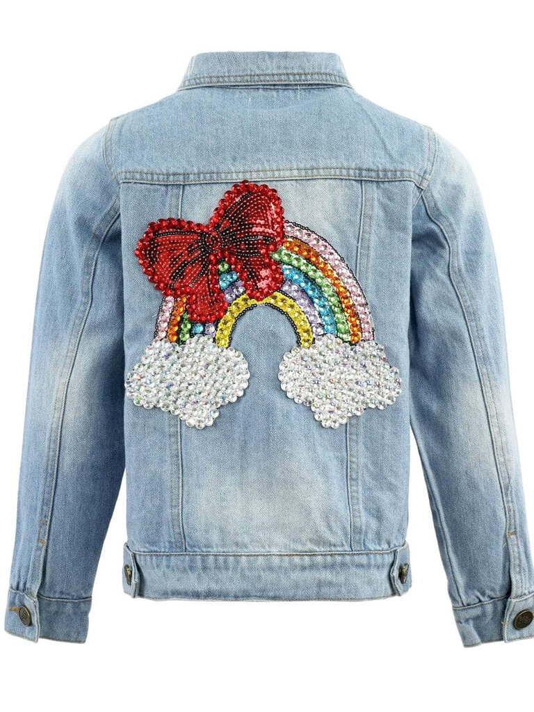Lola and the Boys Rainbow Bow Gem Denim Jacket