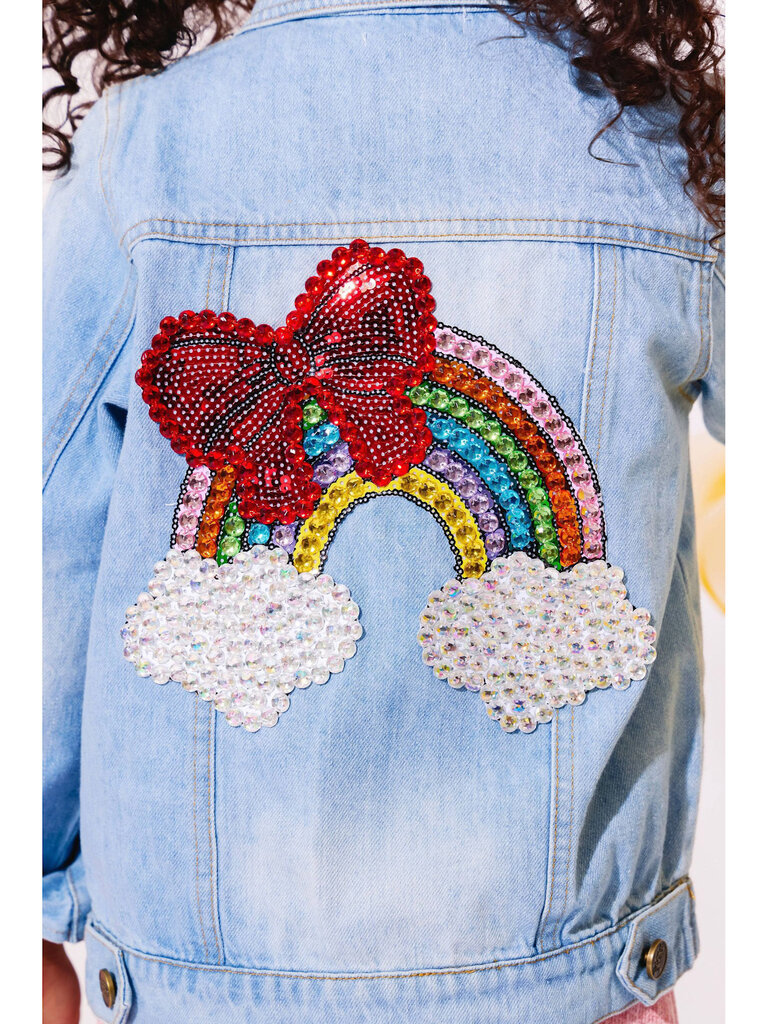 Lola and the Boys Rainbow Bow Gem Denim Jacket
