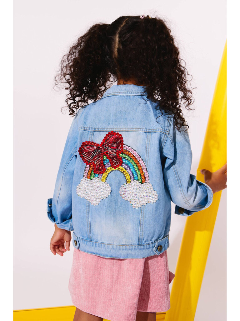 Lola and the Boys Rainbow Bow Gem Denim Jacket