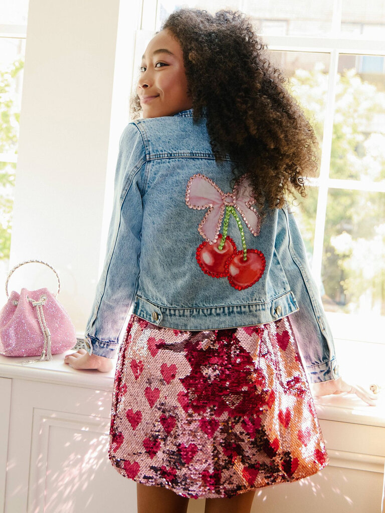 Lola and the Boys Crystal Cherry Bow Denim Jacket