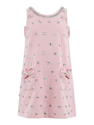 Lola and the Boys Pink Crystal Heart Denim Bow Dress