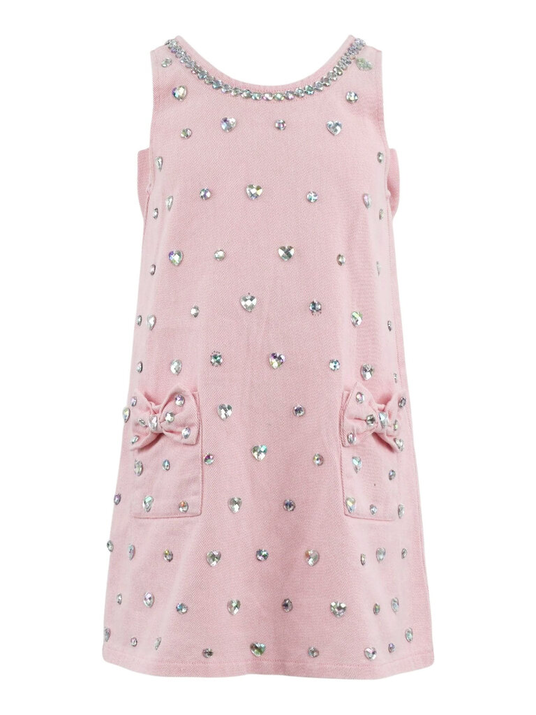 Lola and the Boys Pink Crystal Heart Denim Bow Dress