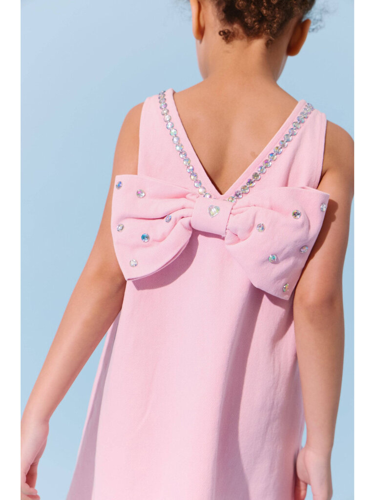 Lola and the Boys Pink Crystal Heart Denim Bow Dress