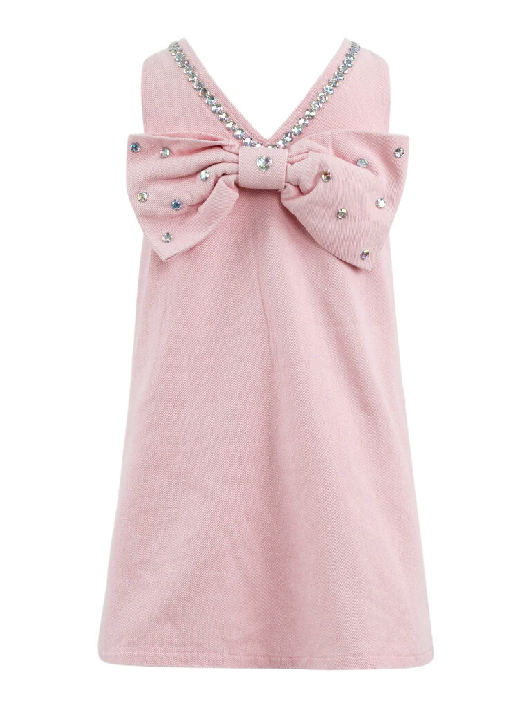 Lola and the Boys Pink Crystal Heart Denim Bow Dress