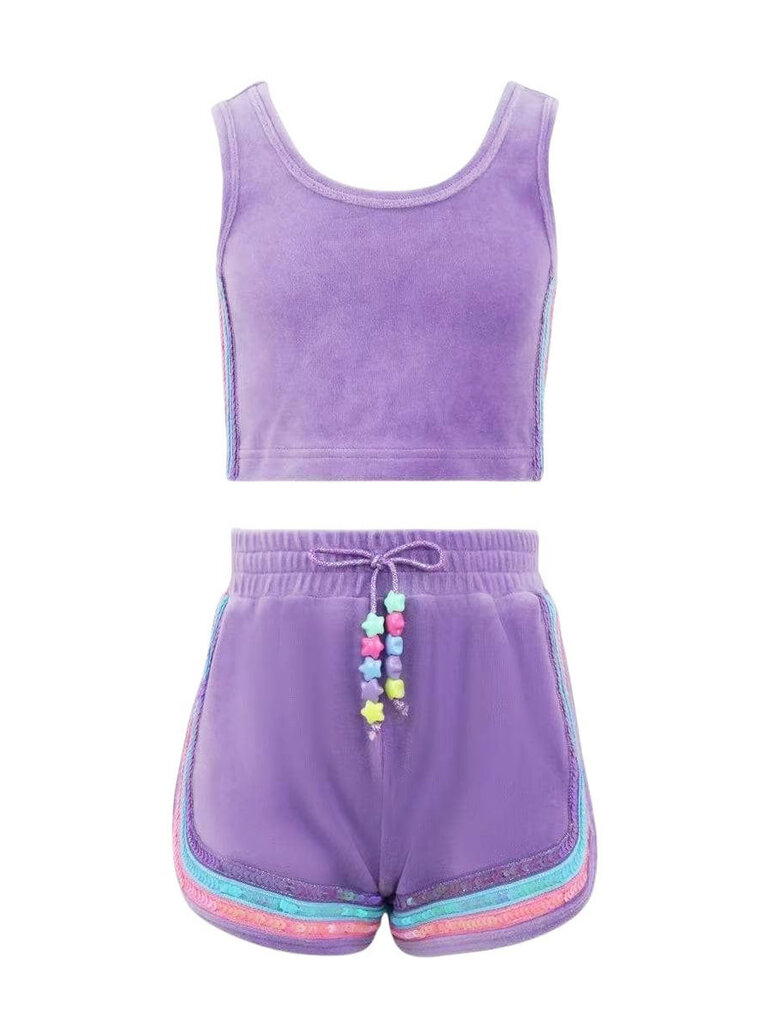 Lola and the Boys Rainbow Velour Sequin Tank Set