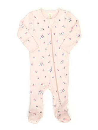 tun tun Zip Ribbed Footie - Pink Strawberries