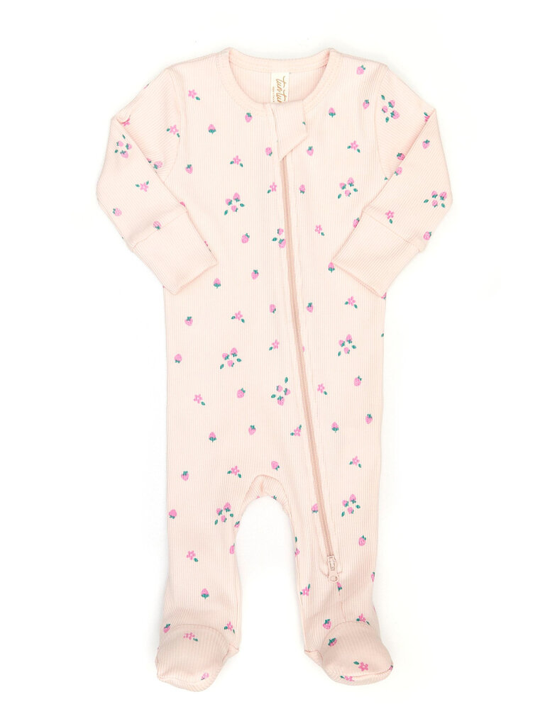 tun tun Zip Ribbed Footie - Pink Strawberries