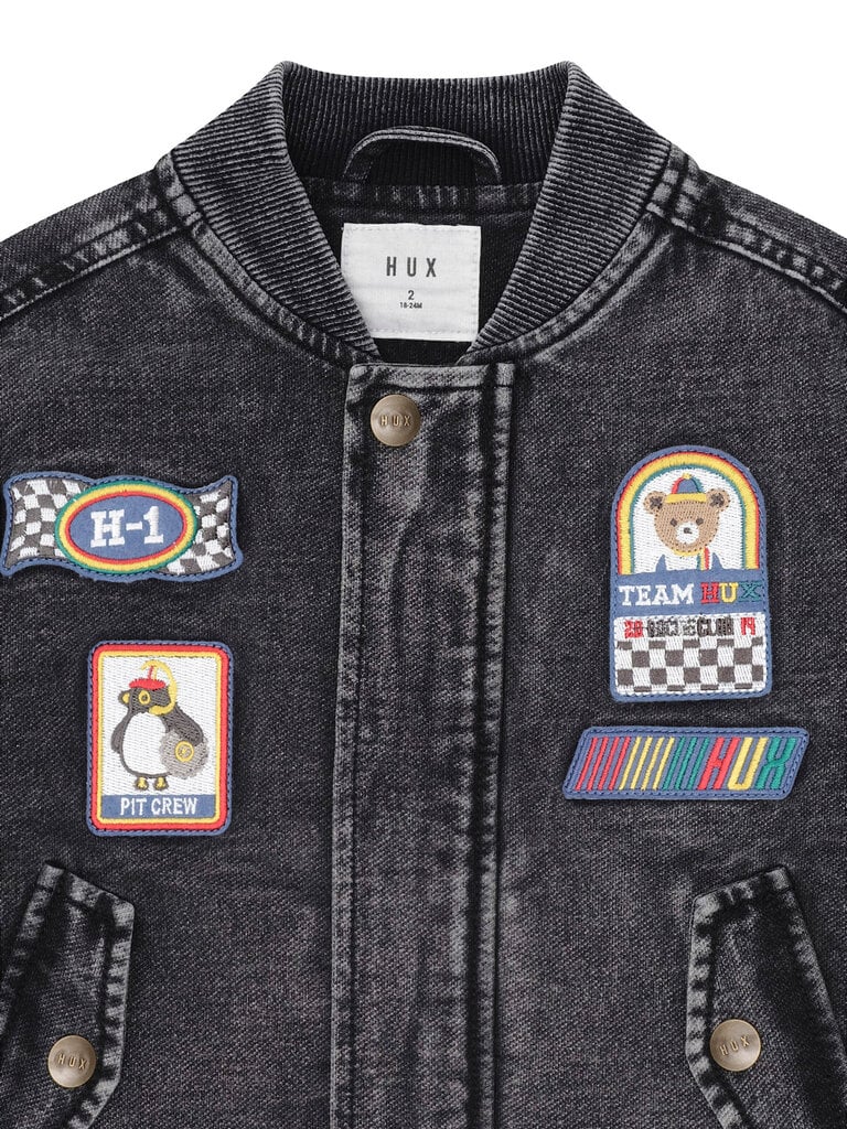 HUXBABY Black Knit Denim Patches Jacket