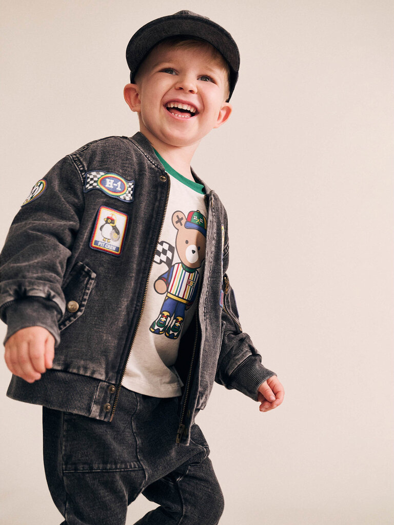 HUXBABY Black Knit Denim Patches Jacket