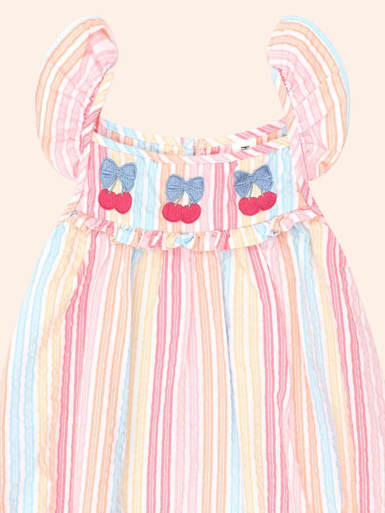 HUXBABY Vintage Rainbow Stripe Bubble Romper